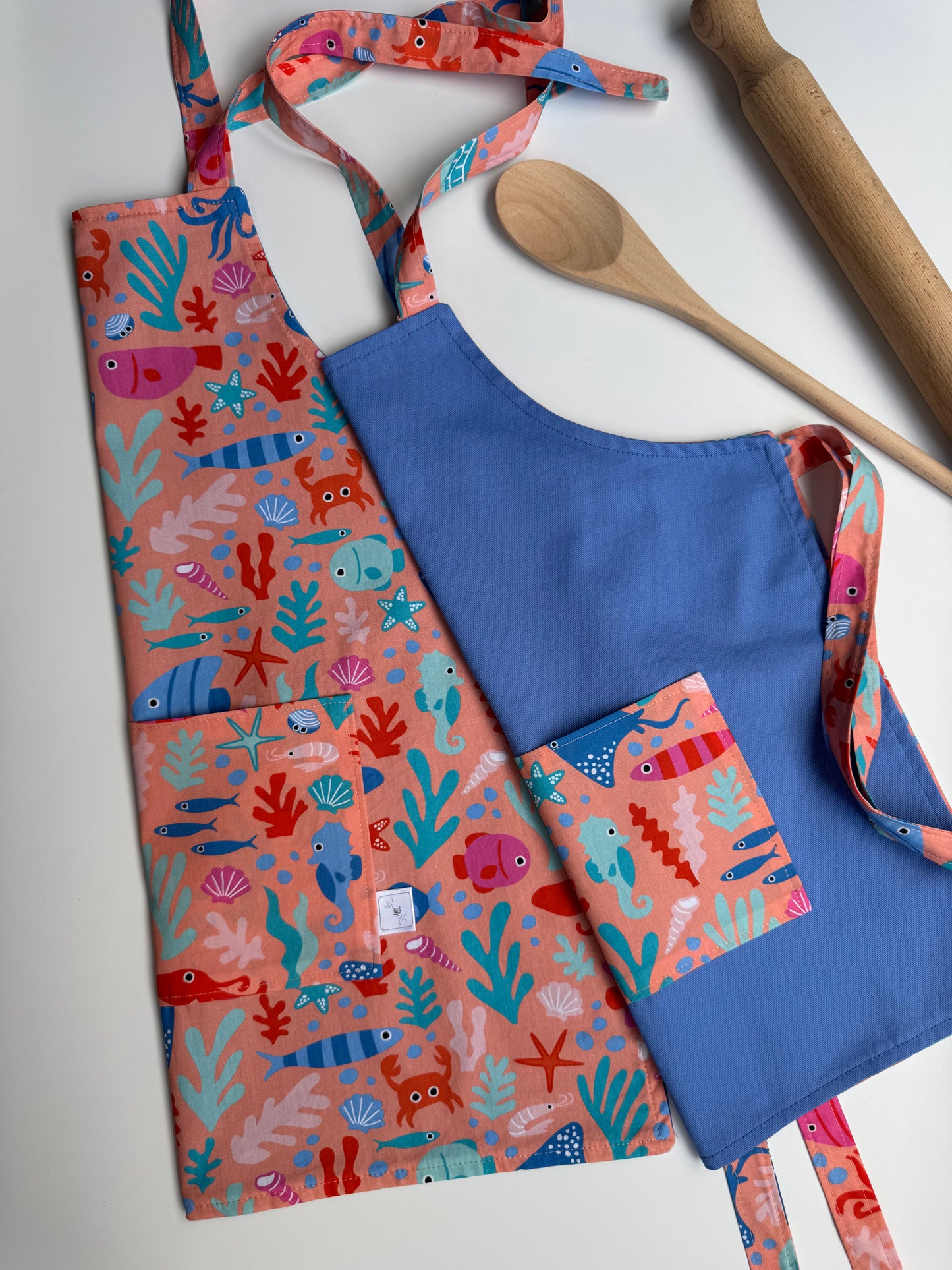 Reversible Children’s Apron - Under The Sea (Coral)